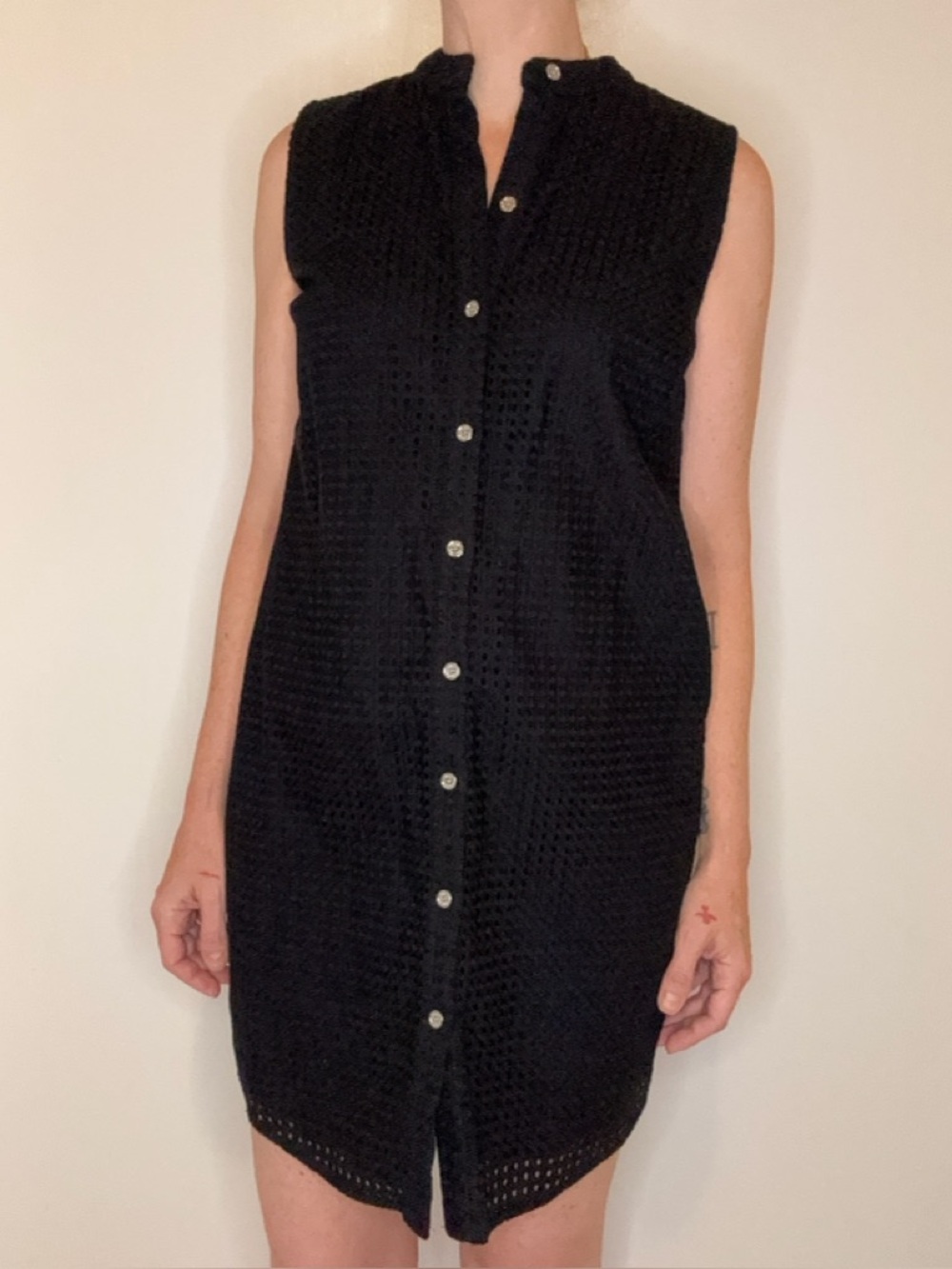 Michael Kors Black Sleeveless Button-Down Knit Mini Dress Sz 6
